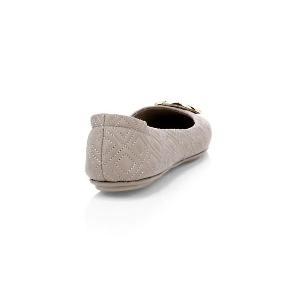 Tory Burch Minnie Travel Ballet Flat Quilted Leather Dust Storm Gold Taupe - Picture 7 of 10